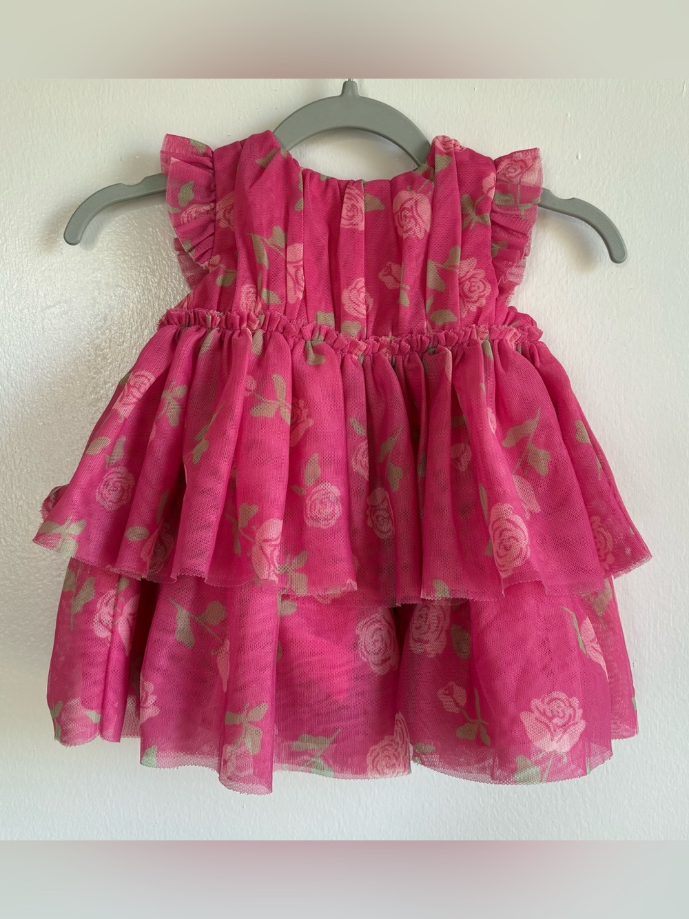 First Impressions Girls 3-6M Pink Floral Layered Ruffle Chiffon Dress